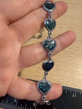 Sterling Silver Heart Abalone Link Bracelet - Green-Blue